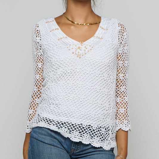 Crochet Knit Beaded Top - UK 6