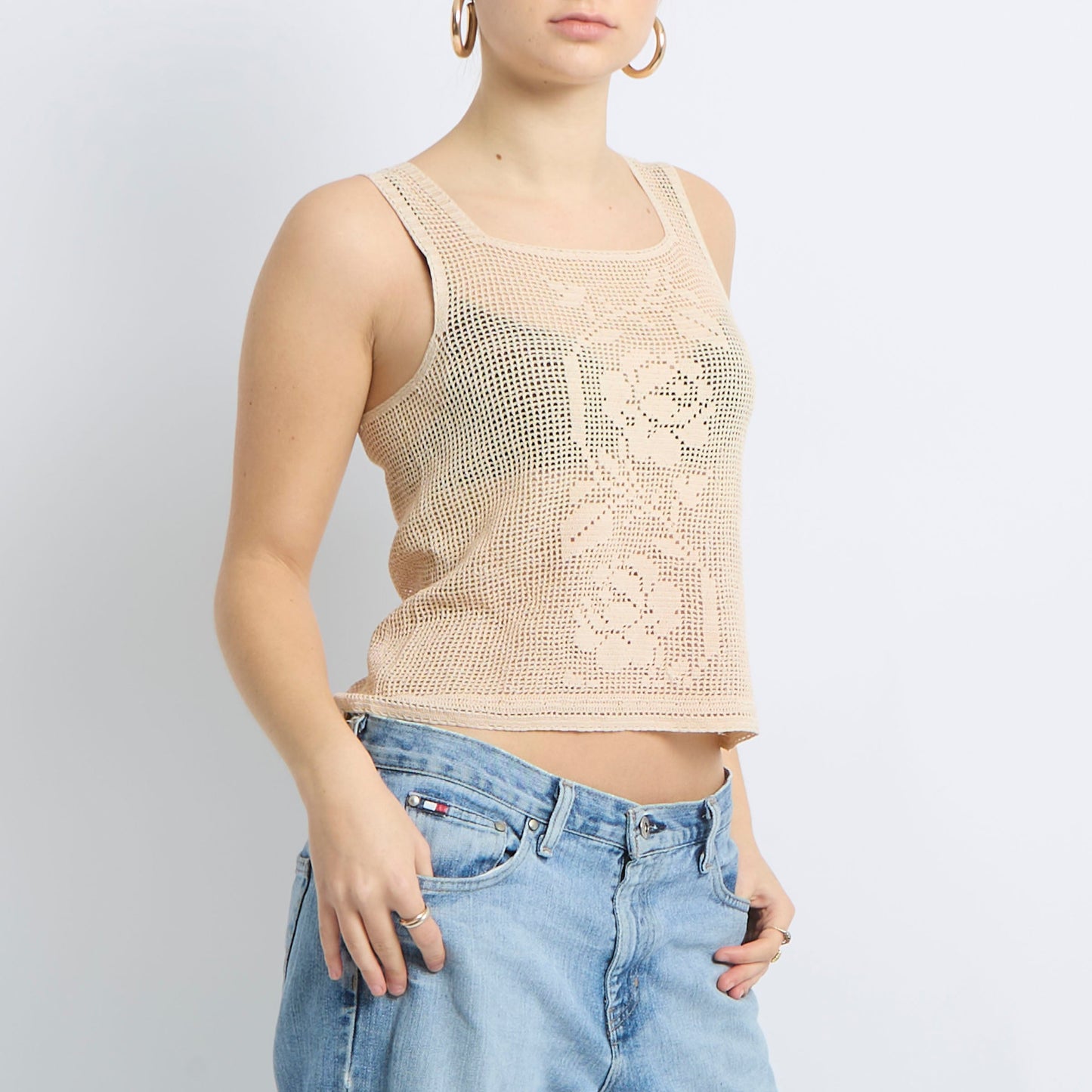 Crochet Square Neck Top - UK 10