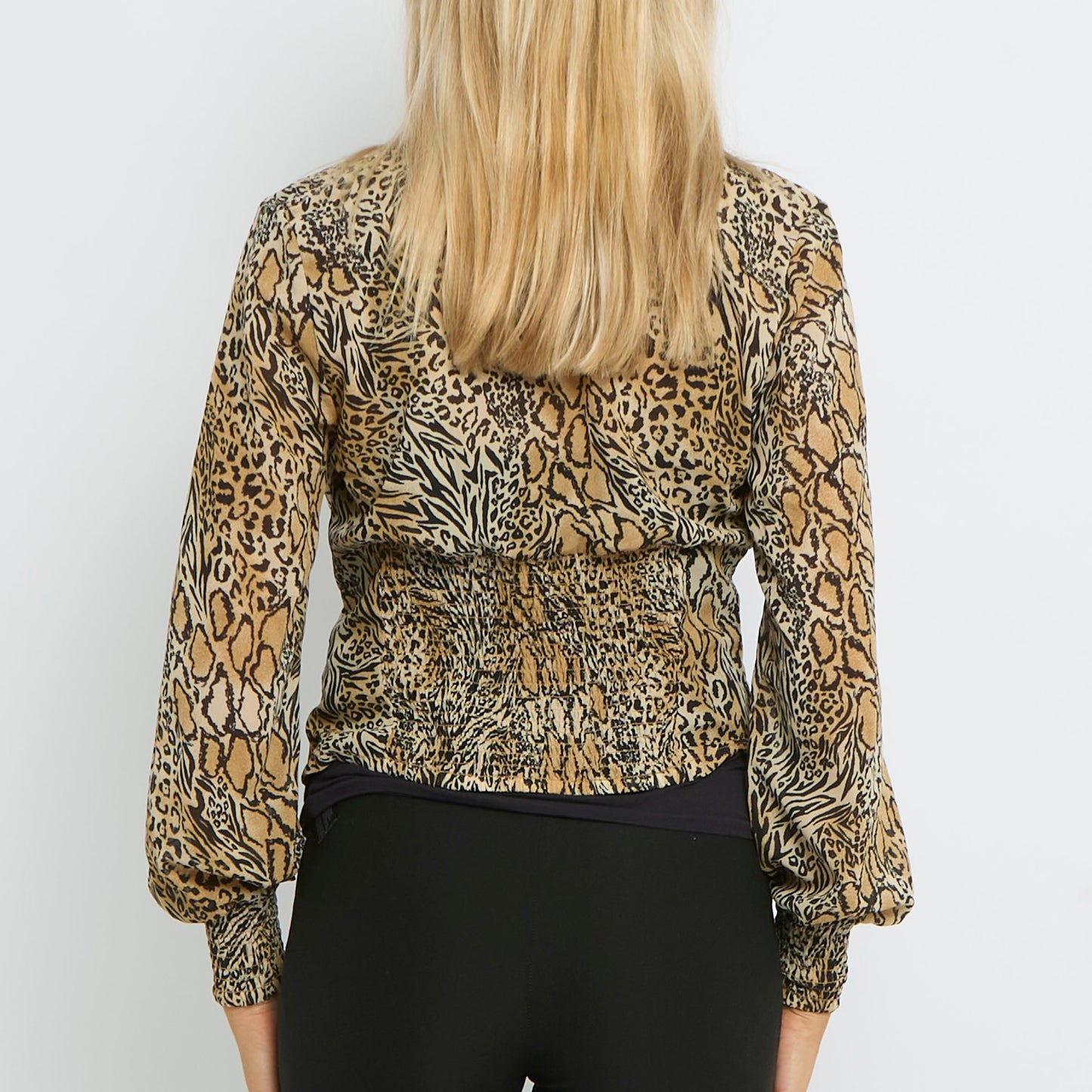 Corset Style Fitted Cropped Long Sleeve Animal print Shirt-UK 8