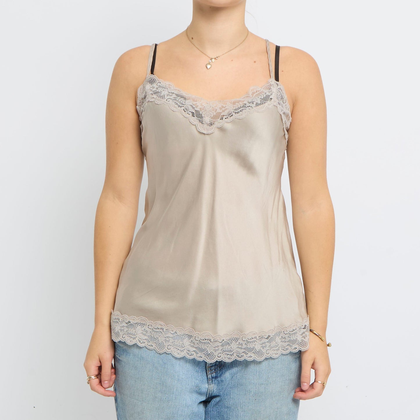 Lace Detail Satin Strappy Top - UK 10