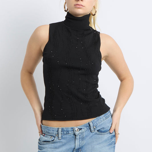 Beaded Detail Turtleneck Tank Top - UK 10