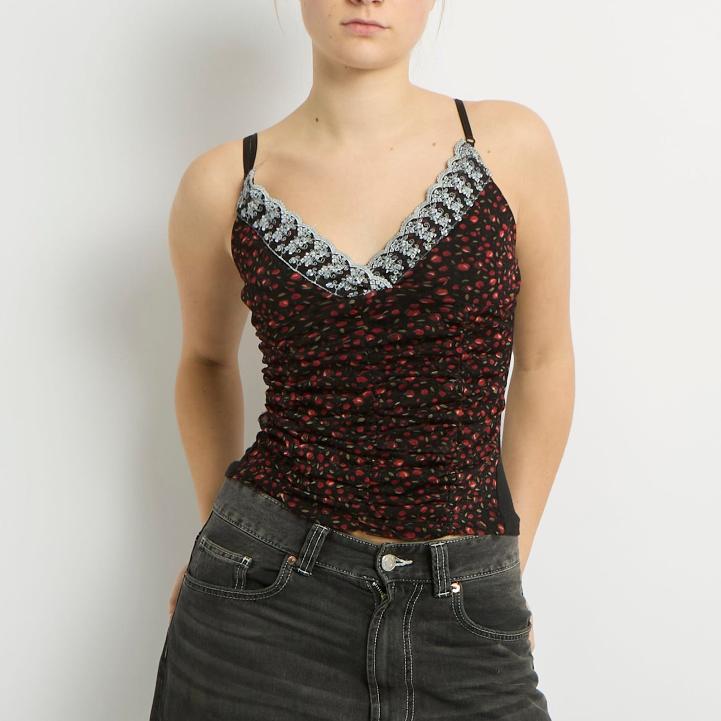 Lace Ruched Detail Cami Top - UK 10