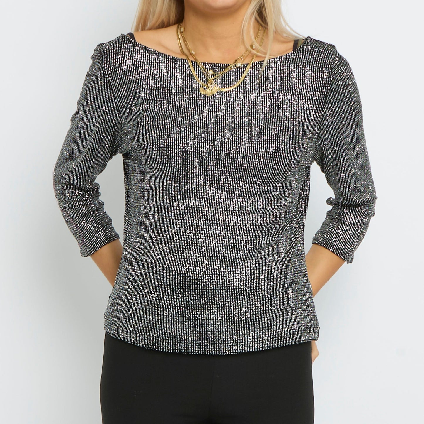 Shimmer 3/4 Sleeve Wide Neck Top - UK 10