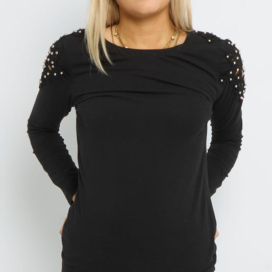 Long Sleeve Bead Detail Shoulder Top- UK 10