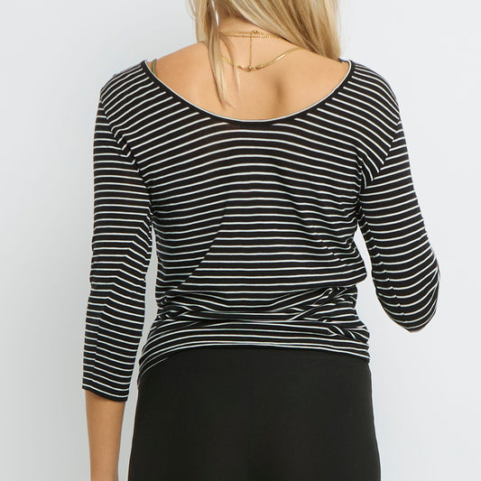 Wide Neck 3/4 Arm Striped- UK 10