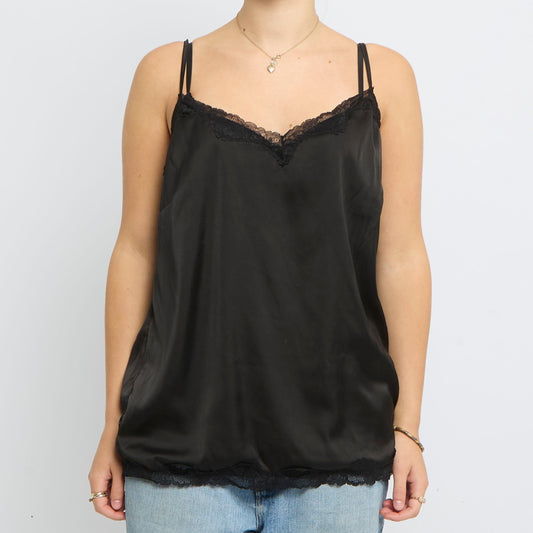 Lace Detail Satin Strappy Top - UK 10