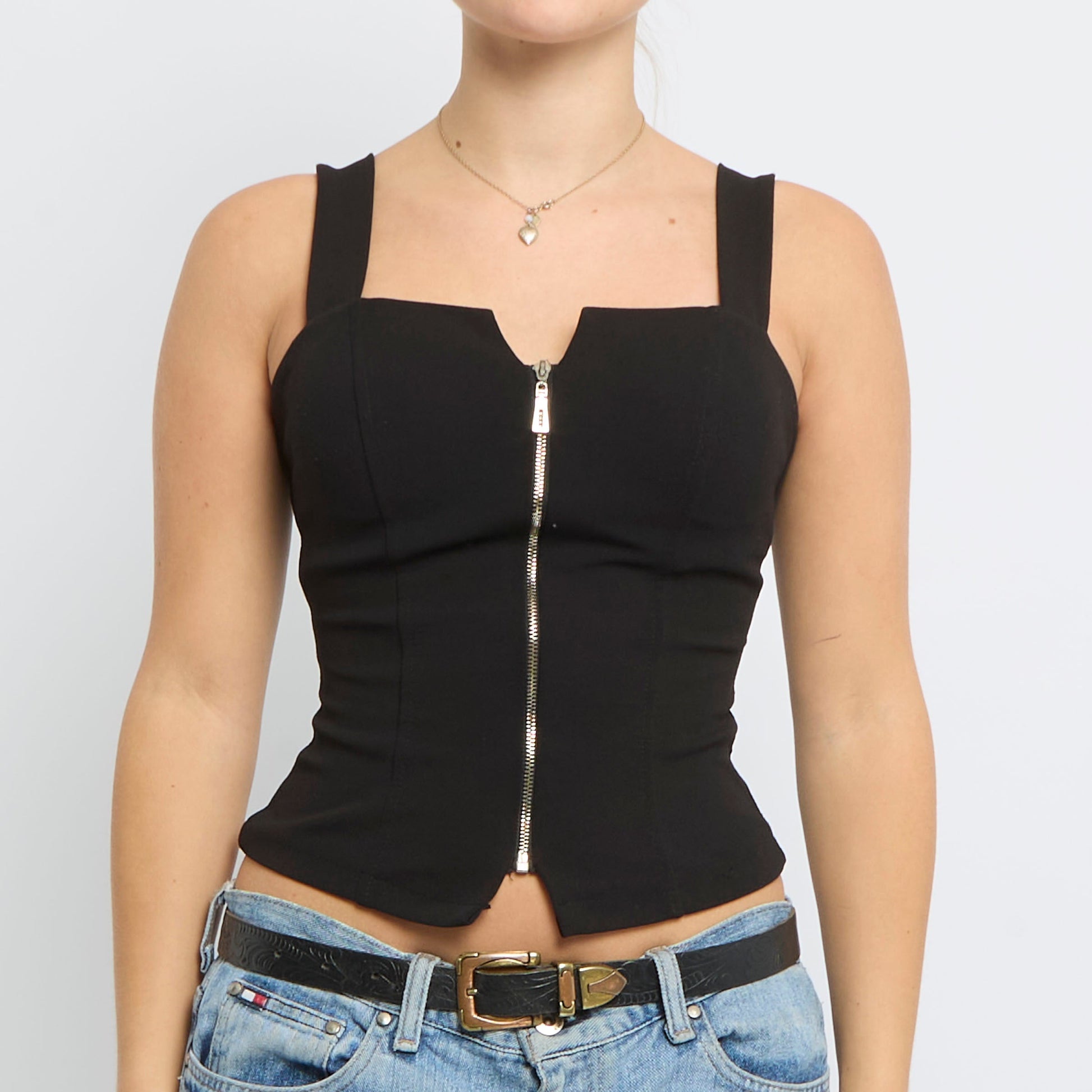 Strappy Zip Up Corset Top - UK 10