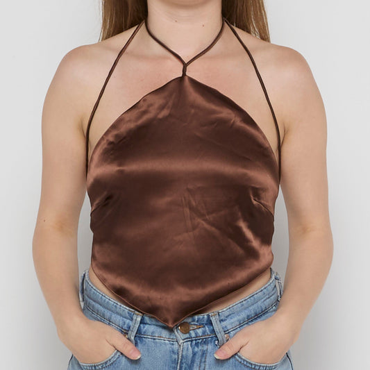 Satin Halterneck Crop Top - UK 10