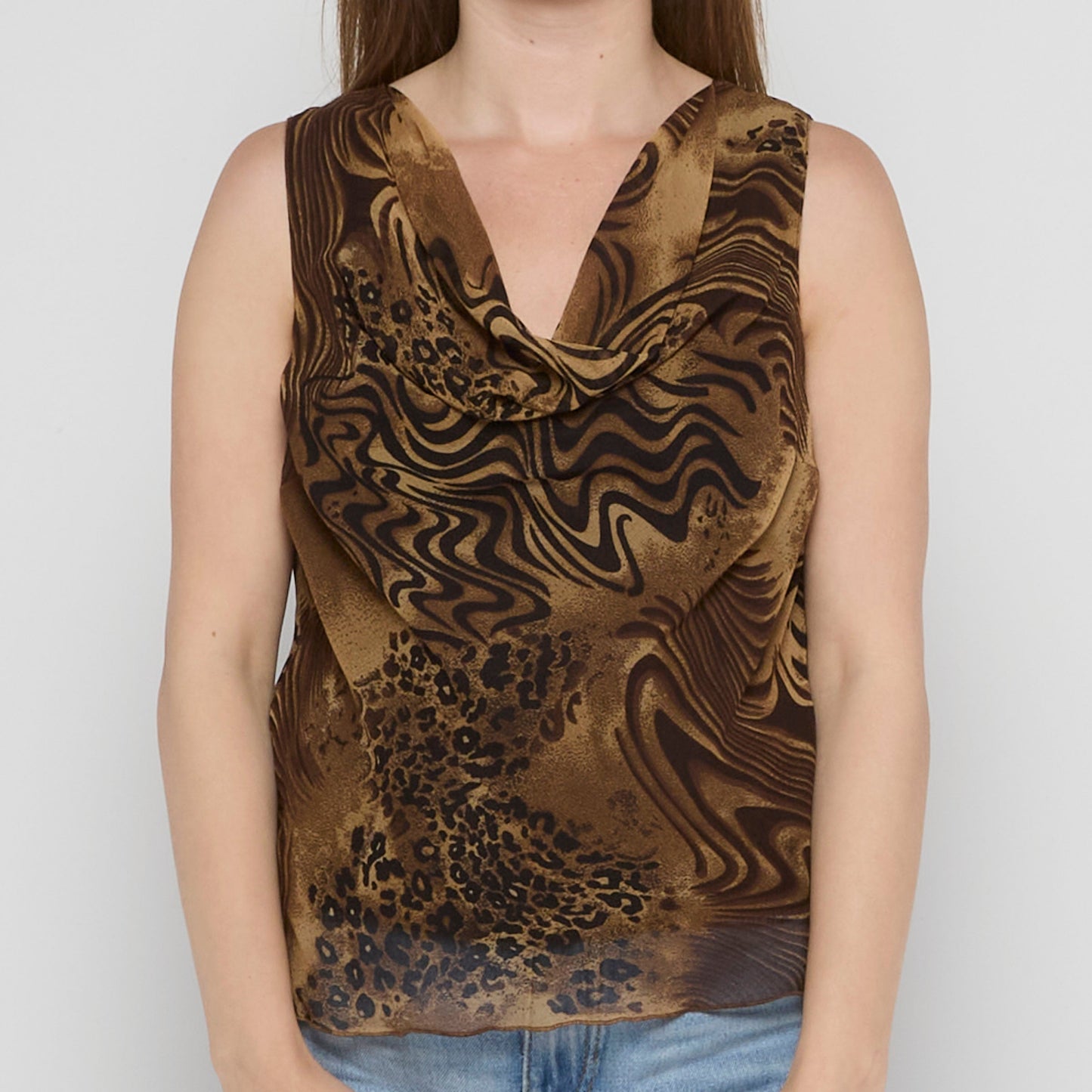 Animal Print Cowl Neck Top - UK 10