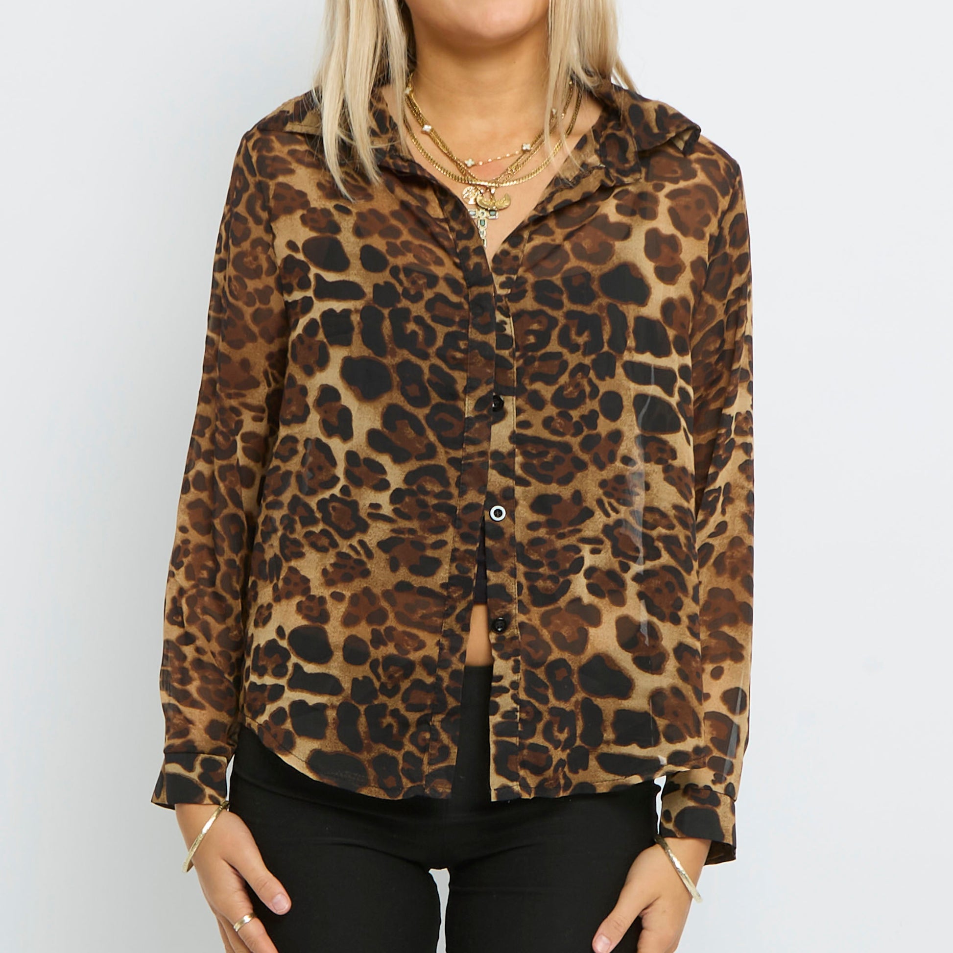 Sheer Leopard Print Flimsey Shirt- UK 10