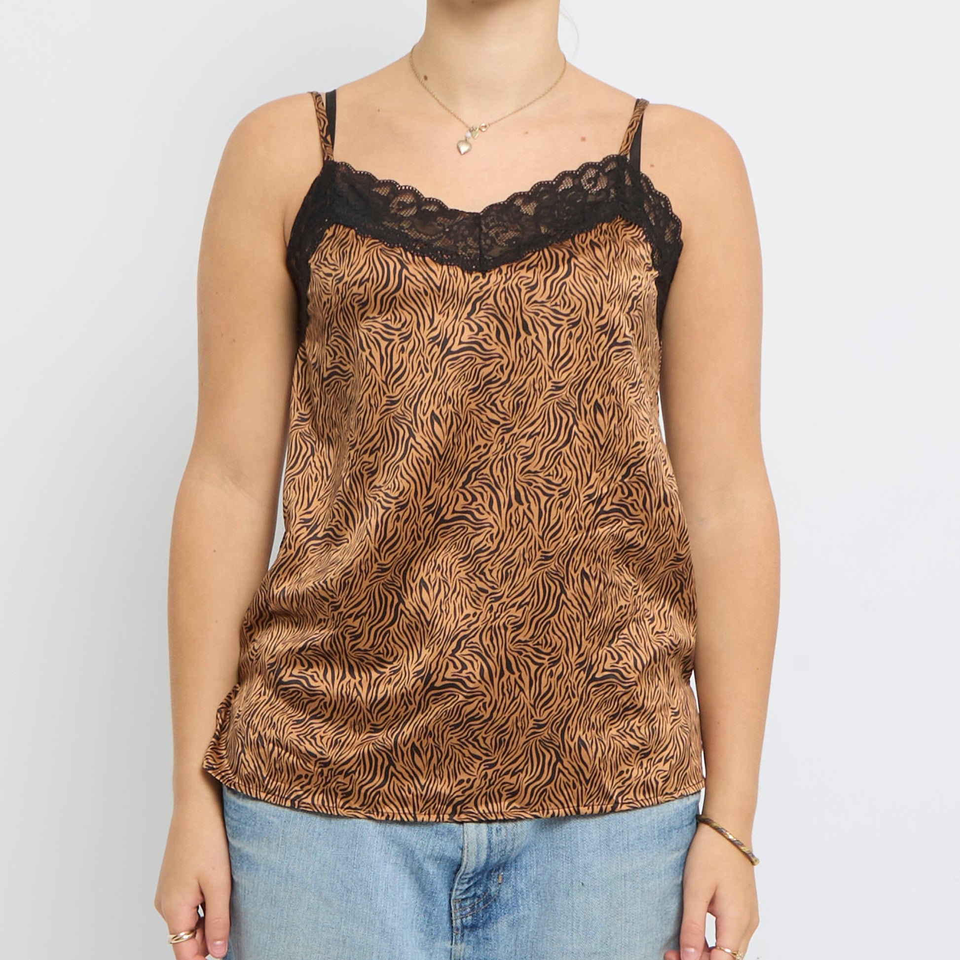 Animal Print Satin Strappy Top - UK 10