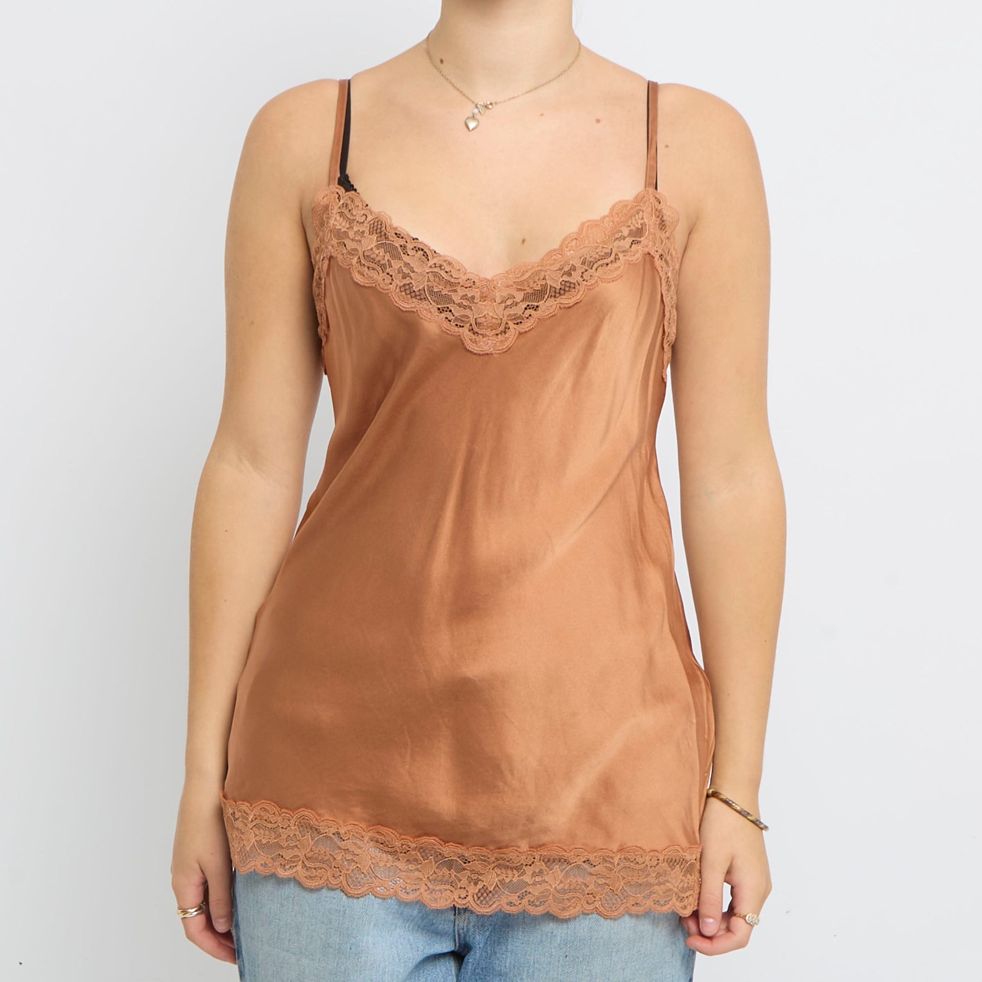 Lace Detail Satin Strappy Top - UK 10