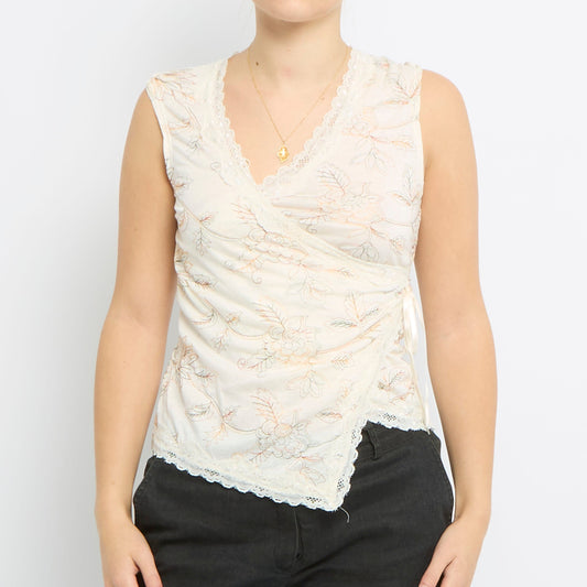 Floral Embroided Sleeveless Top - UK 10