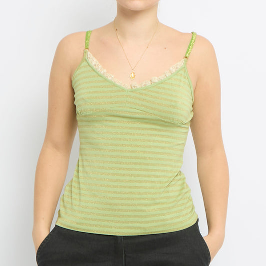 Frill Detail Striped Strappy Top - UK 10