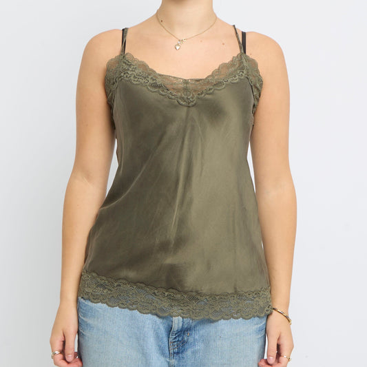 Lace Detail Satin Strappy Top - UK 10