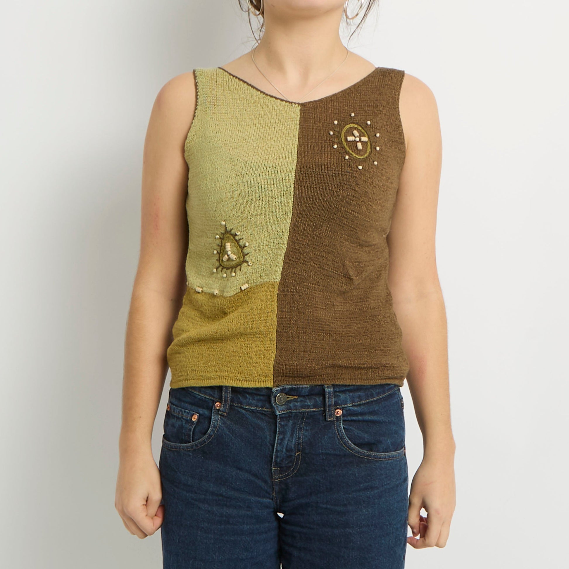 Knitted Beaded Tank Top - UK 10