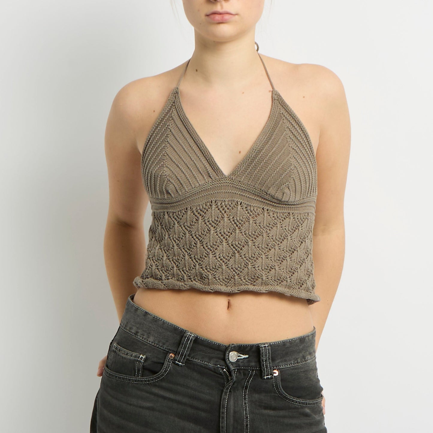 Crochet Knit Halter Neck Top - UK 10