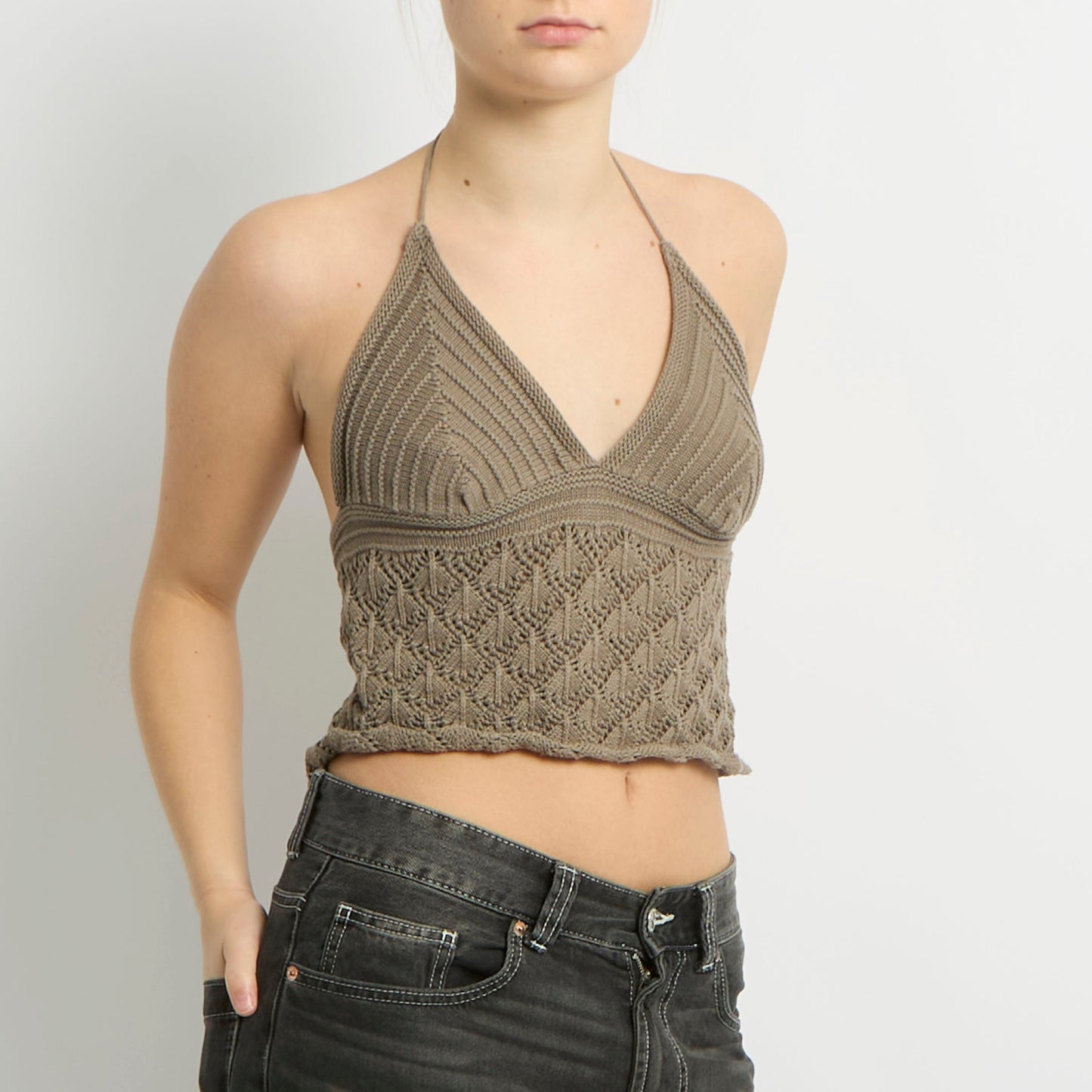 Crochet Knit Halter Neck Top - UK 10