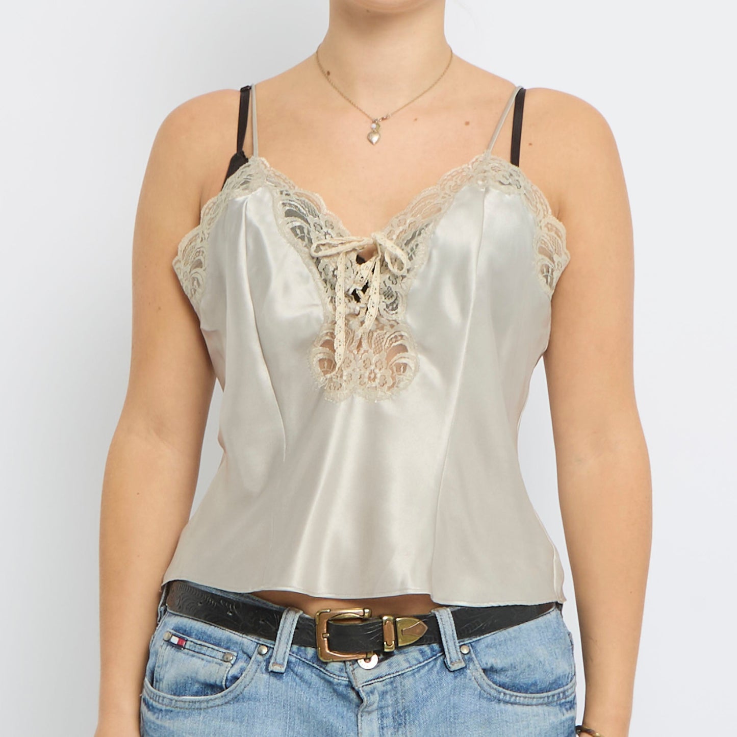 Lace Detail Satin Strappy Top - UK 12