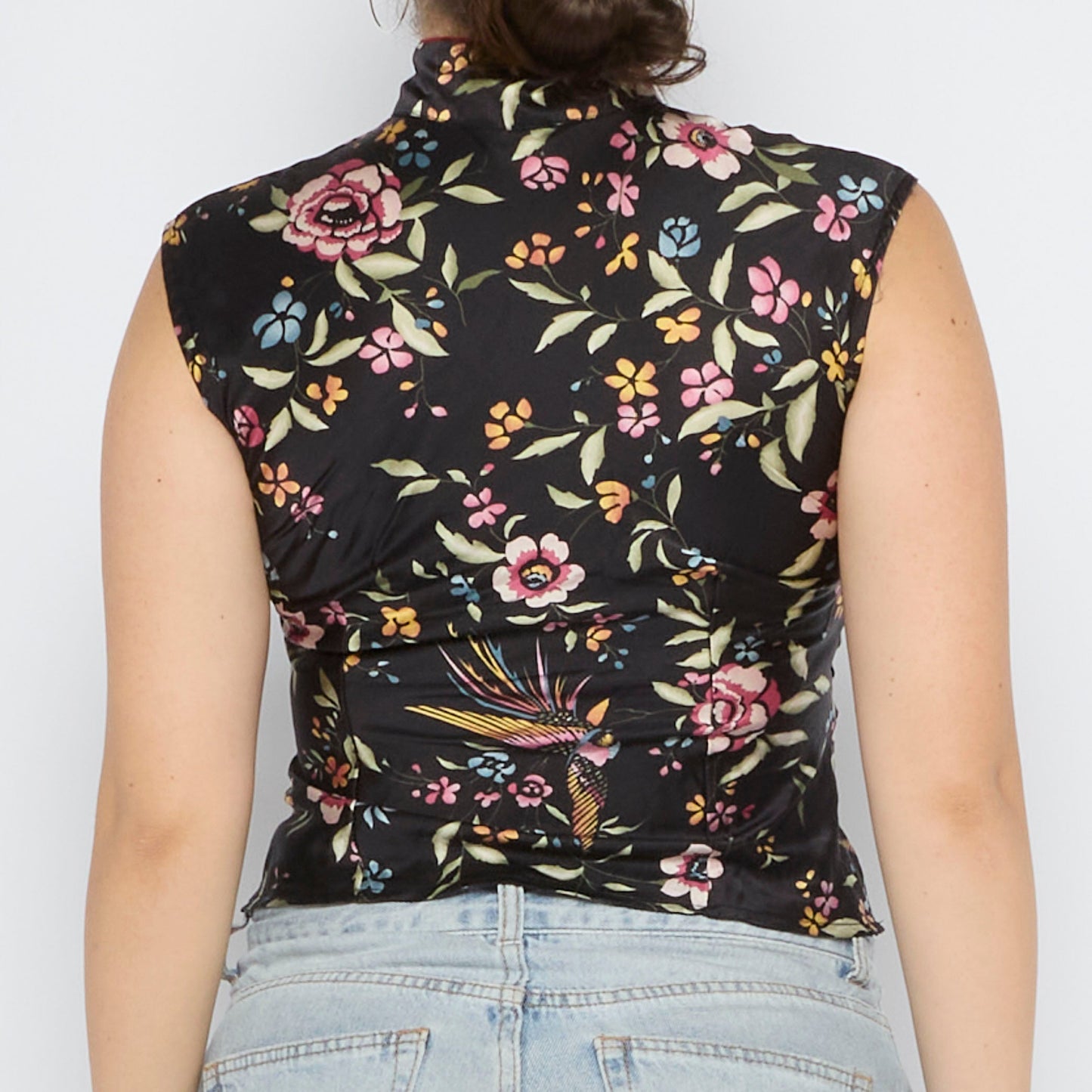 Floral Mandarin Collar Sleeveless Top - UK 10