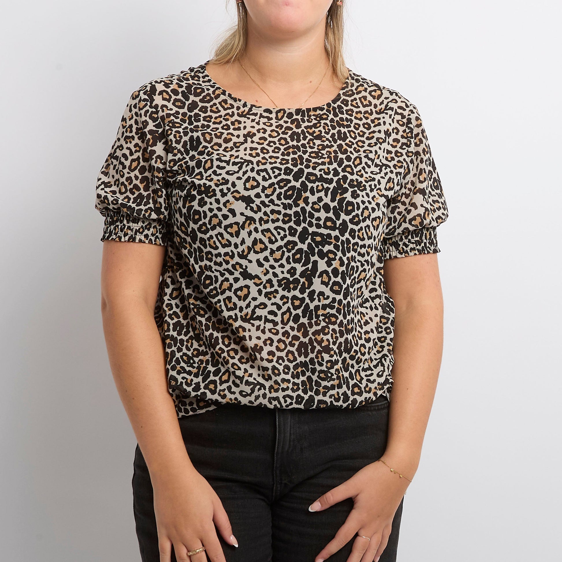 Leopard Print Short Sleeve Top - UK 10