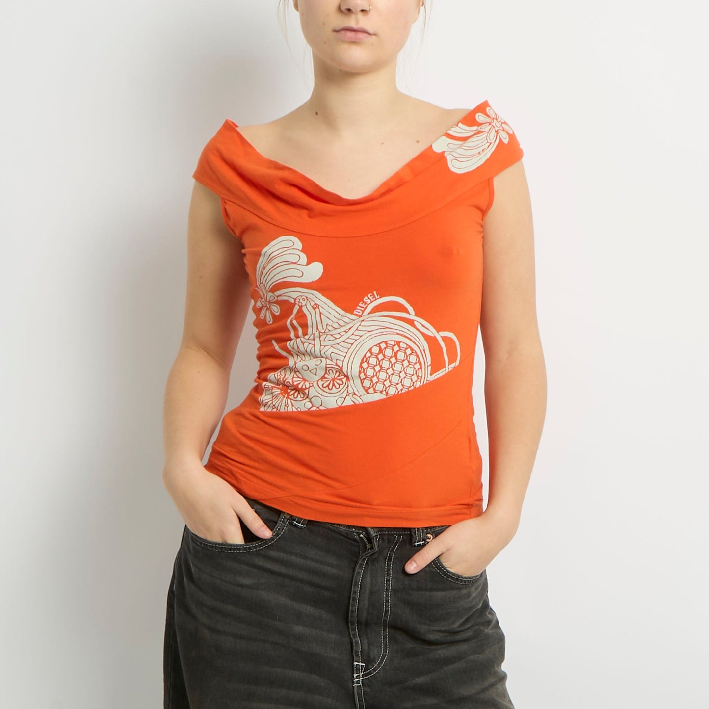 Diesel Off The Shoulder Graphic Top - UK 10