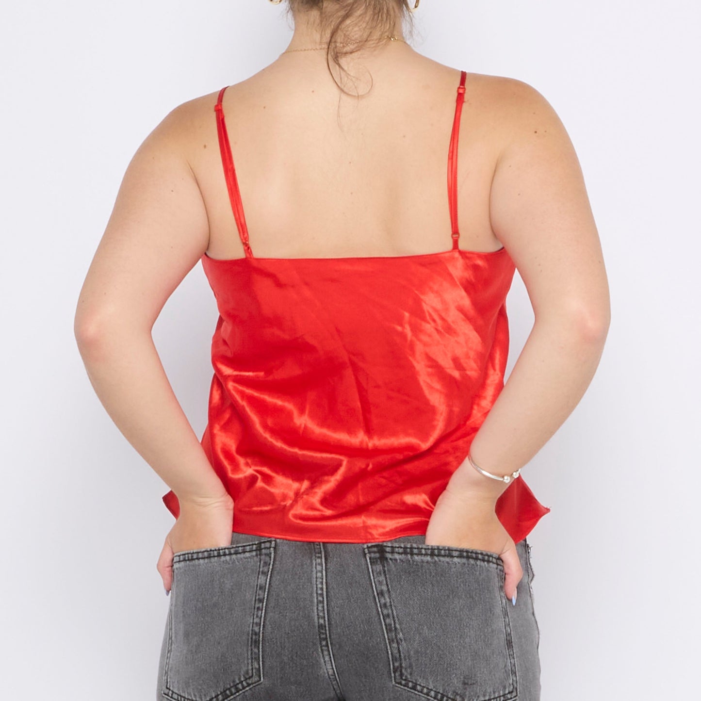 Red Satin Strappy Top - UK 10