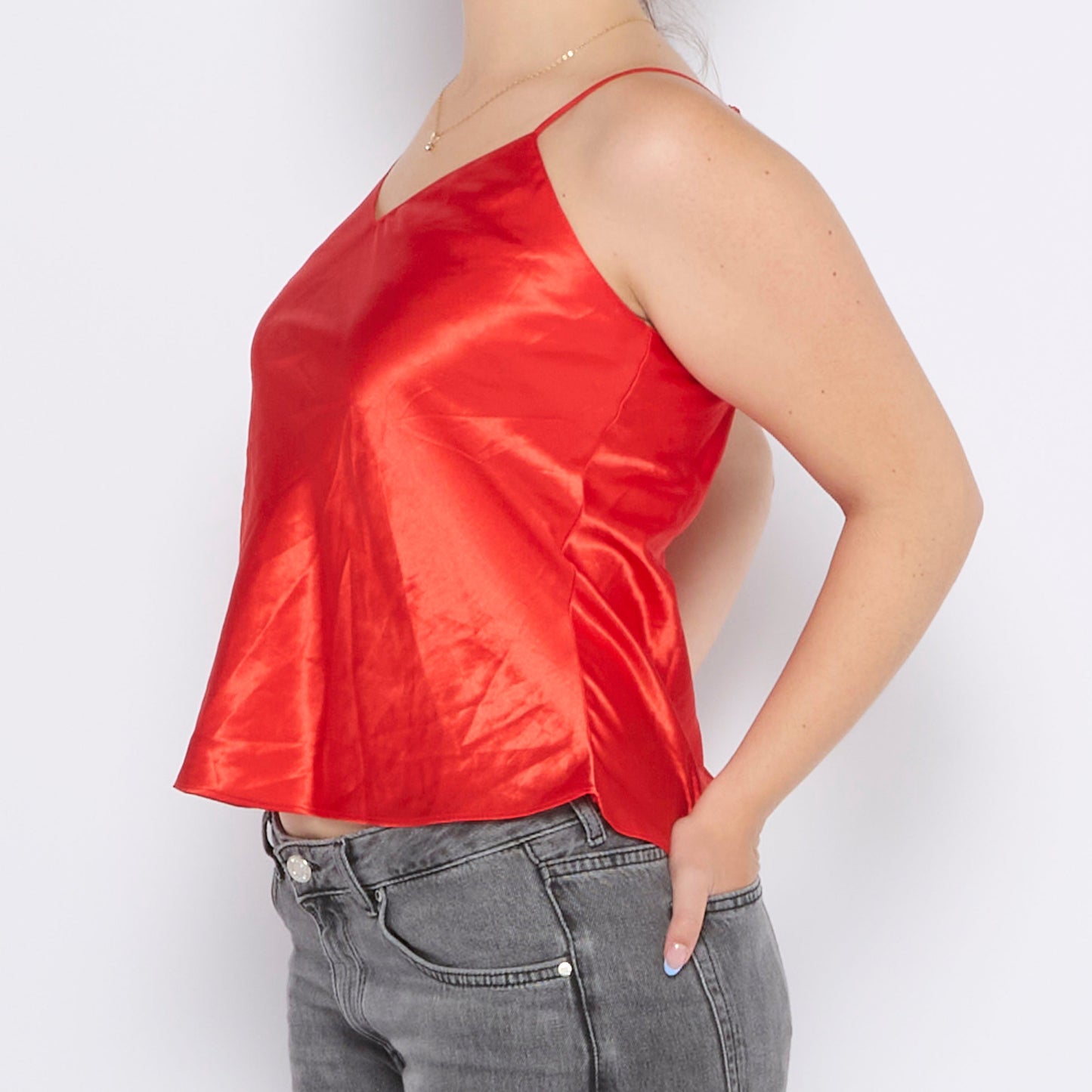 Red Satin Strappy Top - UK 10