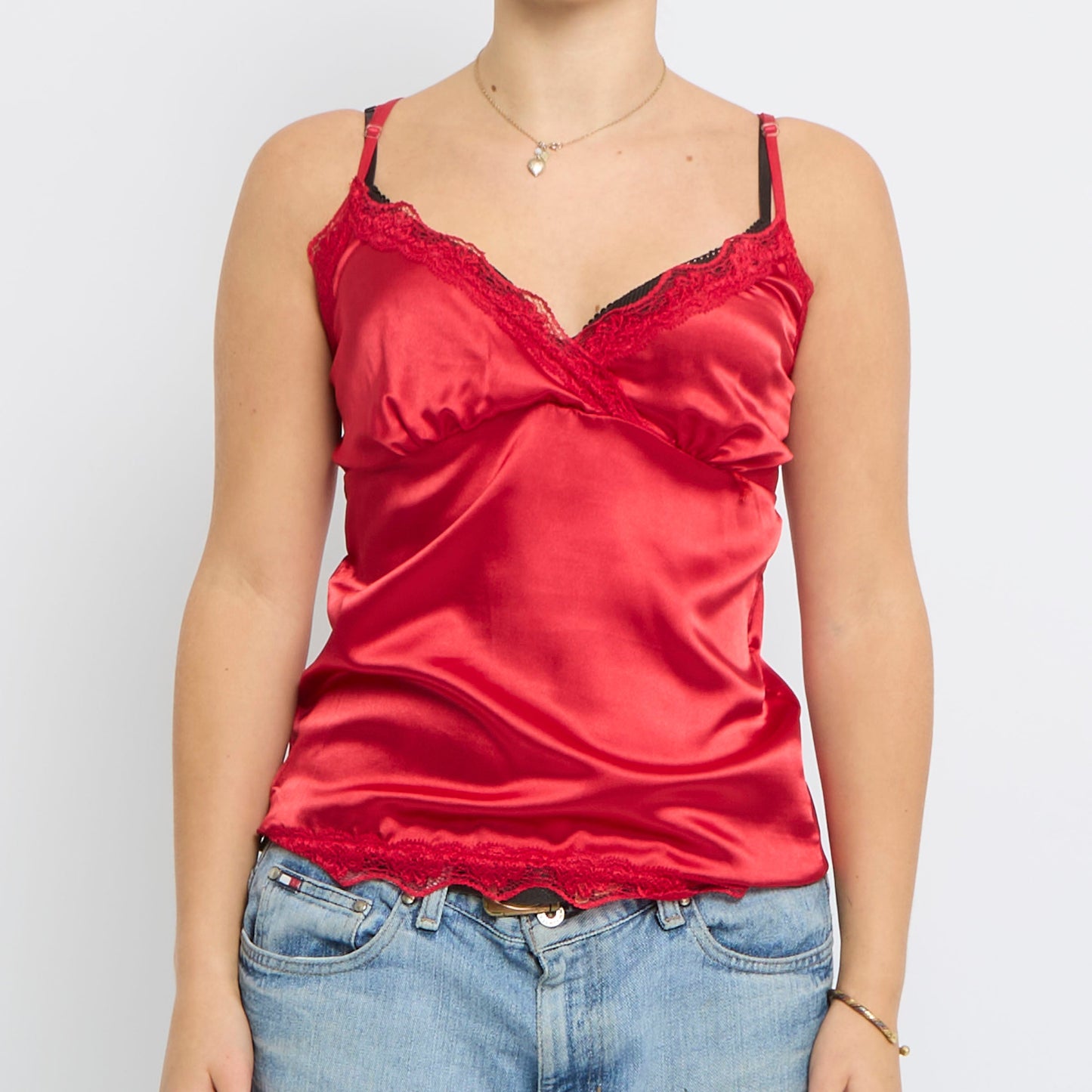 Lace Detail Satin Strappy Top - UK 10