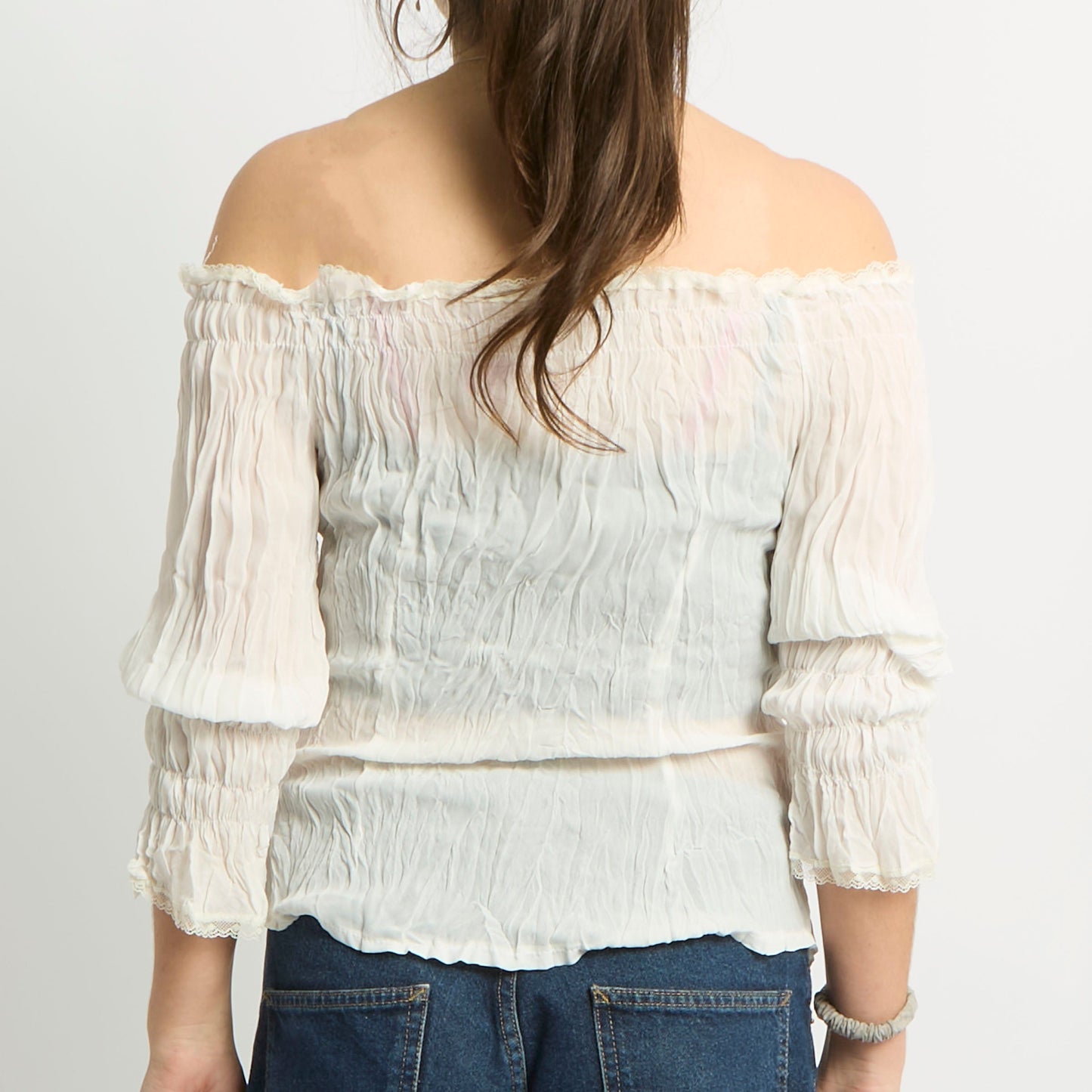 Off The Shoulder Chiffon Button Top - UK 10