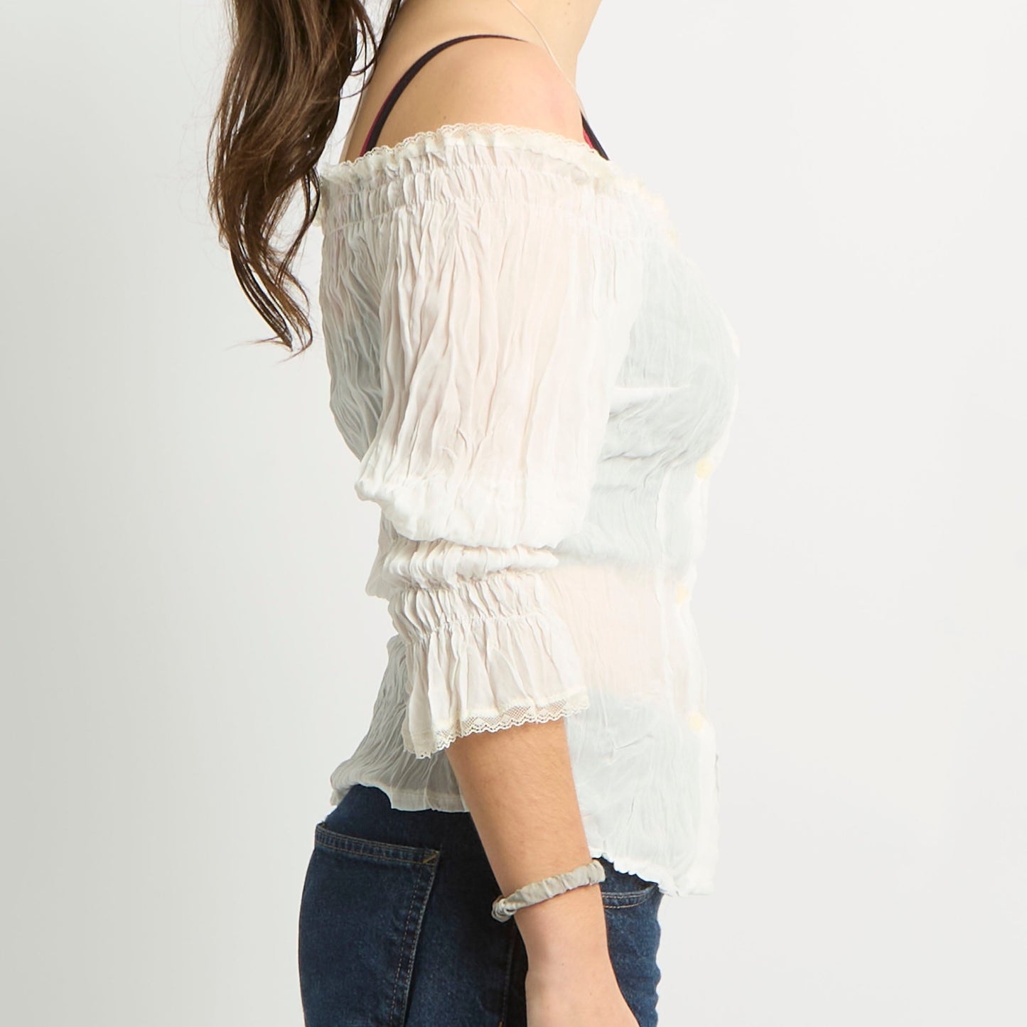 Off The Shoulder Chiffon Button Top - UK 10