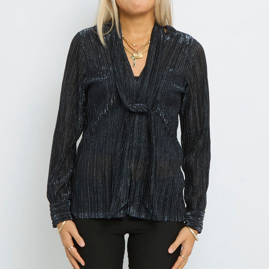 Long Line V-Neck Long Sleeve Shimmer Top With Attatchable Scarf- 10