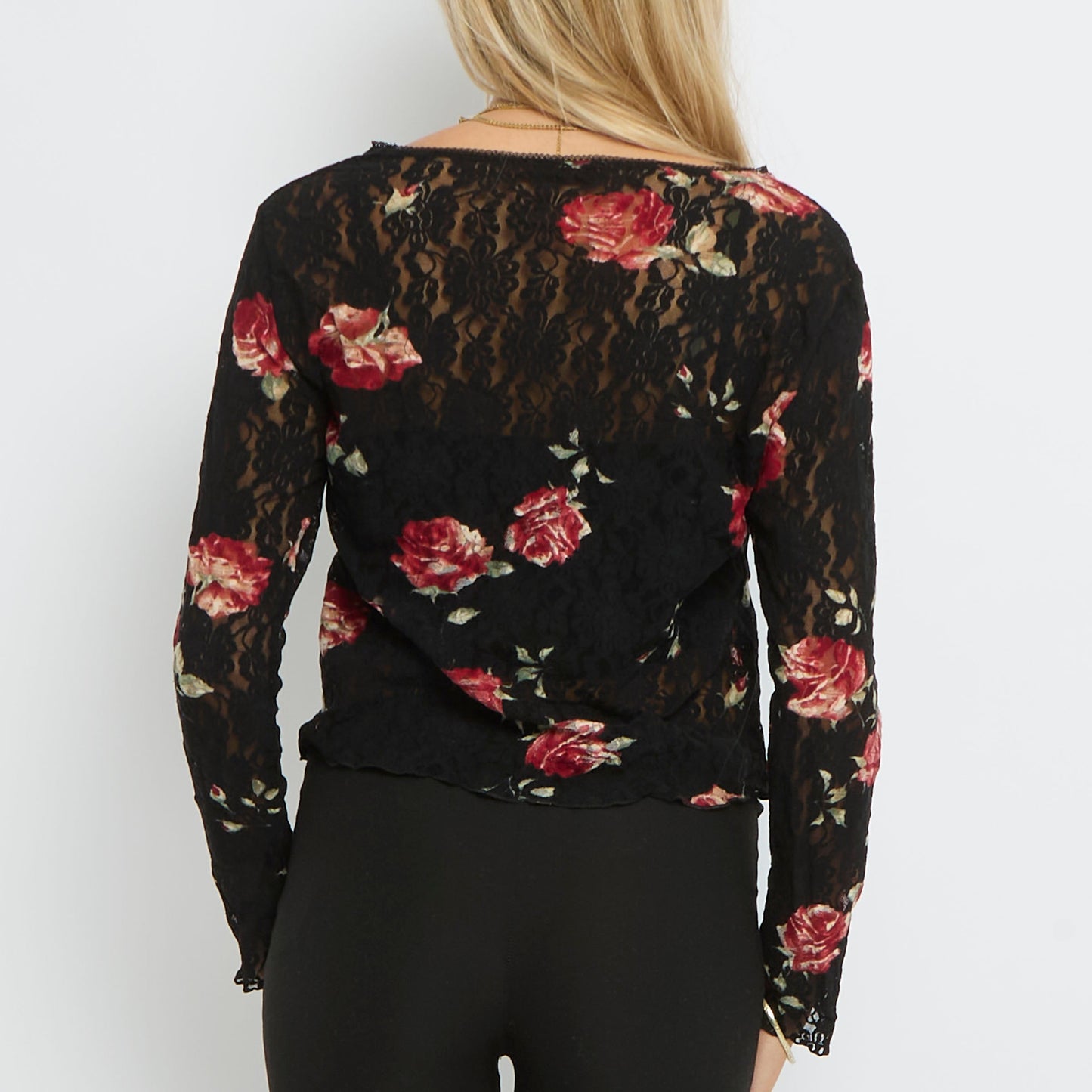 Floral Mesh Long Sleeve Top - UK 12