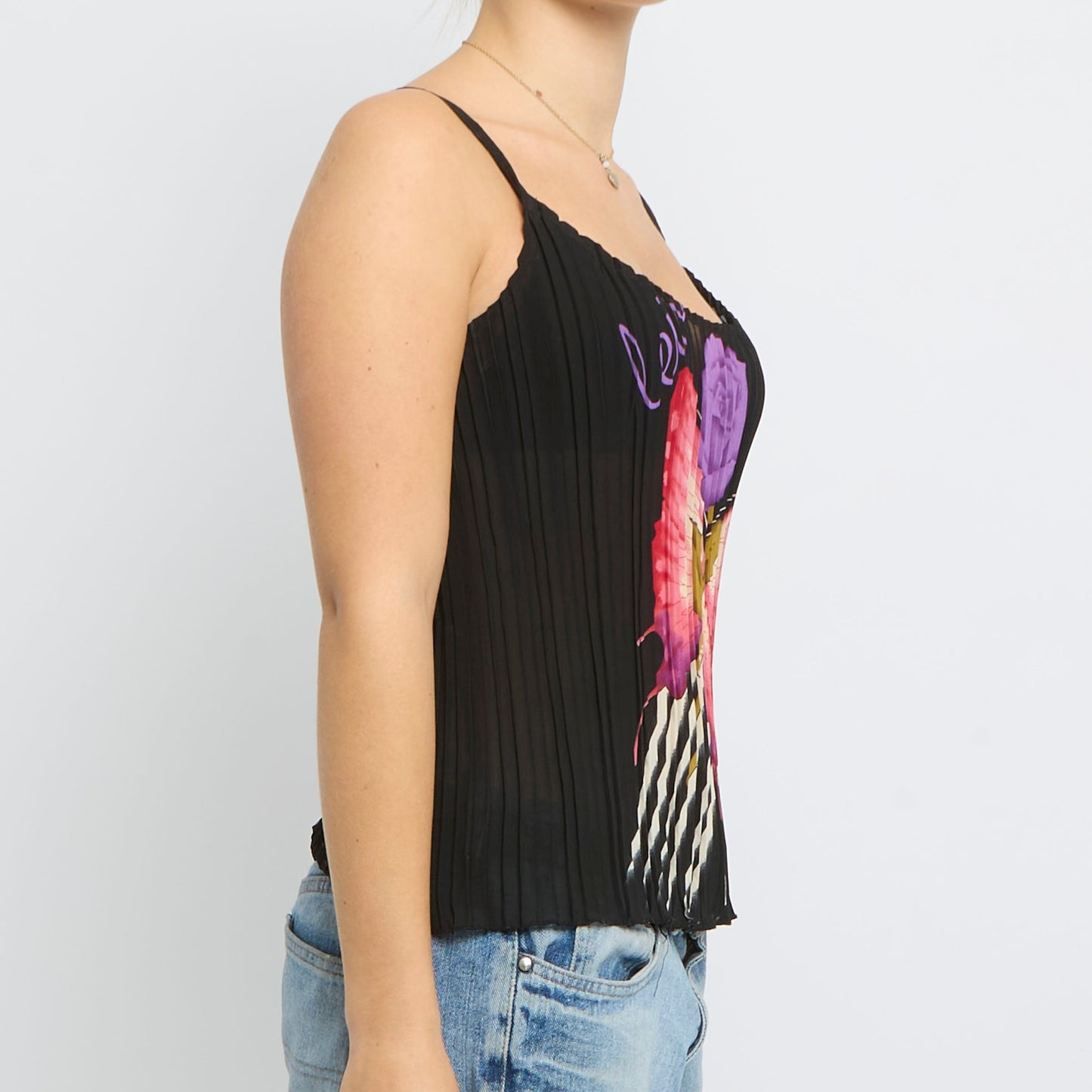 Pleated Floral Strappy Top - UK 12