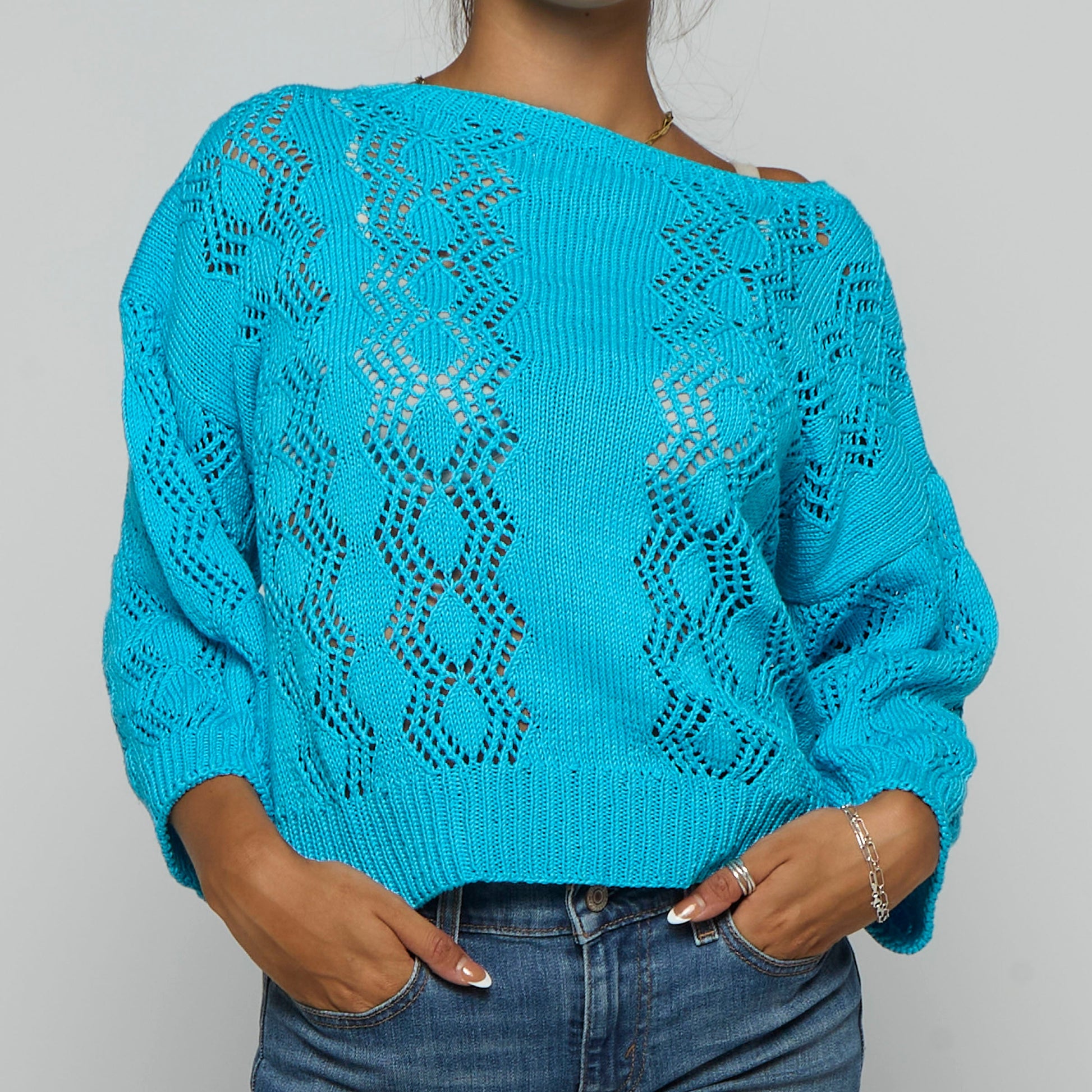 Crochet Knit Boxy Fit Jumper - UK 12