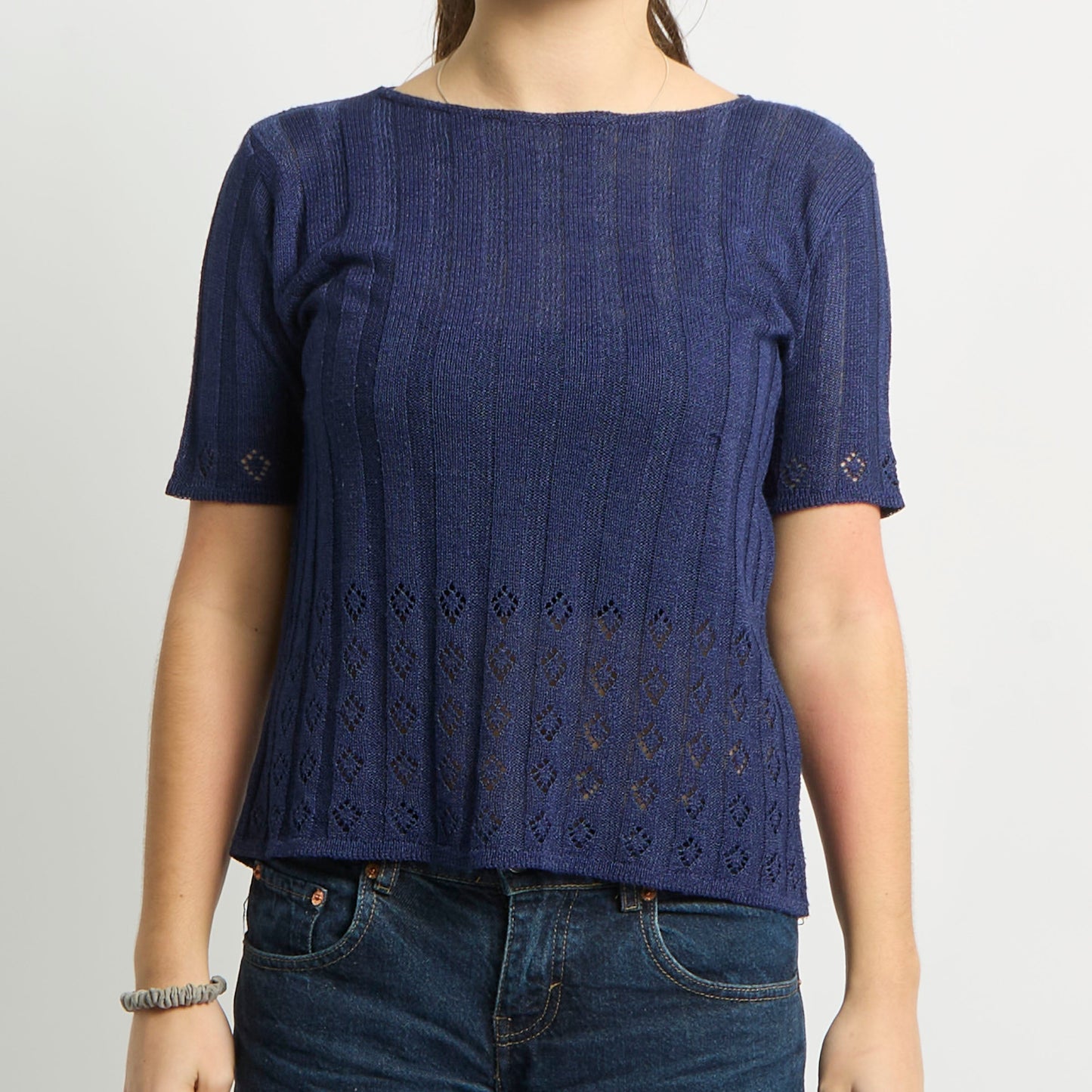 Ribbed Crochet Detail Baby Tee - UK 12