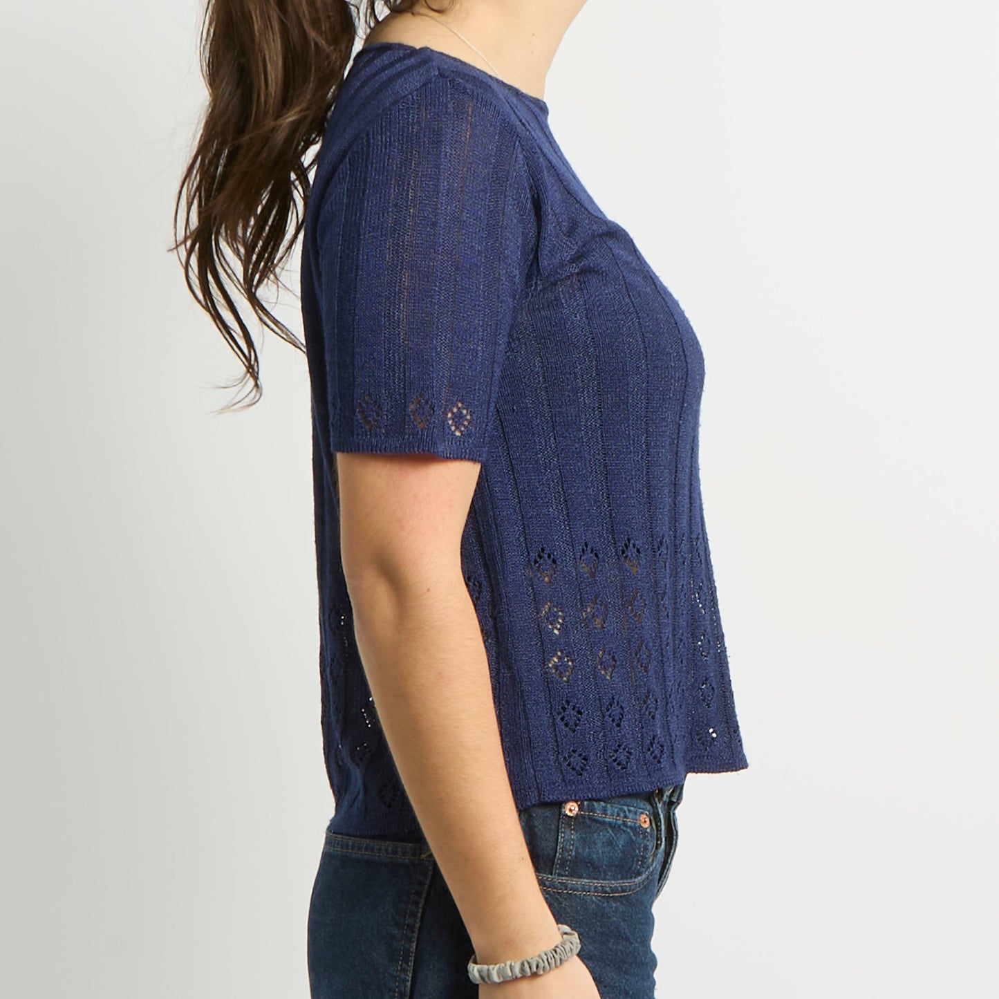 Ribbed Crochet Detail Baby Tee - UK 12