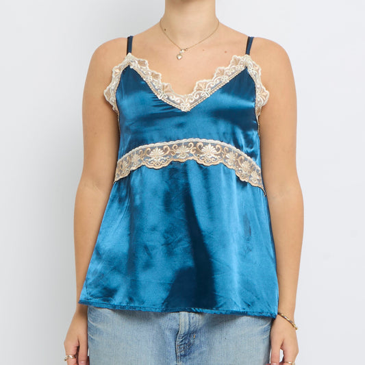 Lace Detail Satin Strappy Top - UK 12