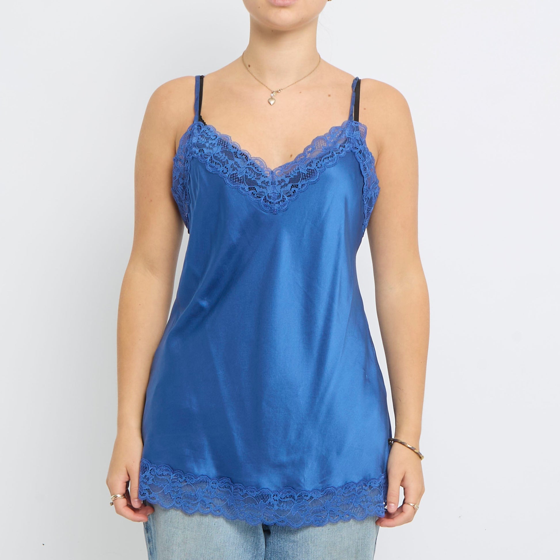 Lace Detail Satin Strappy Top - UK 12