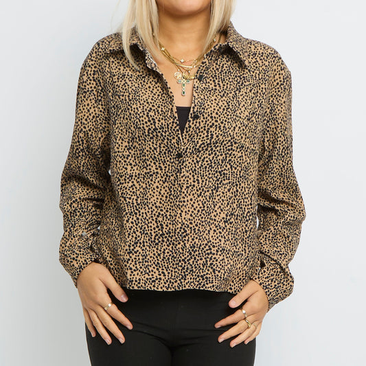 Cord Animal Print Long Sleeve Shirt- UK12