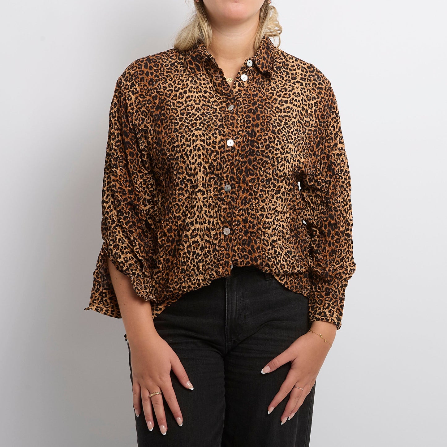 Leopard Print Collared Flowy Top - UK 12