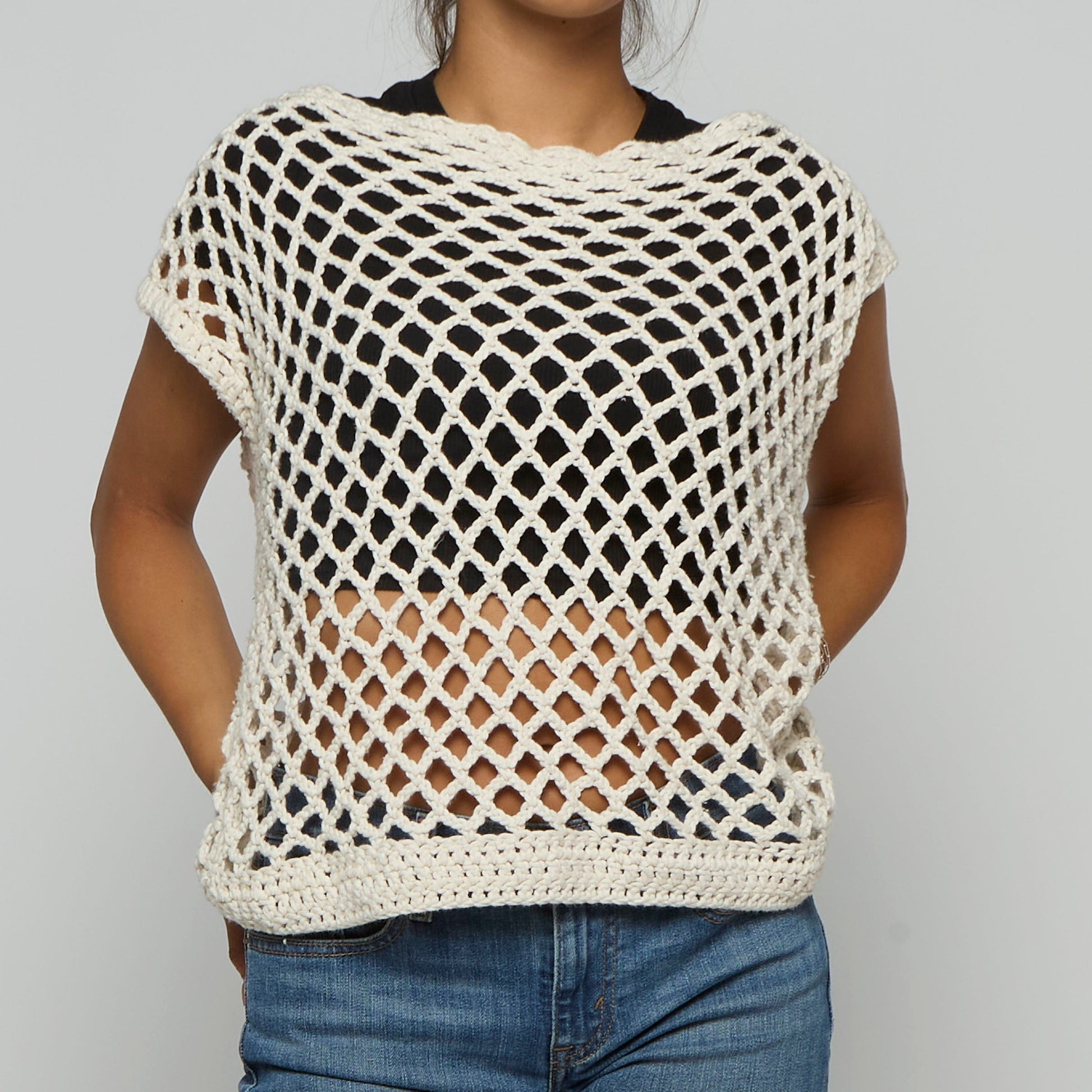 Crochet Knit Wide Neck Top - UK 12