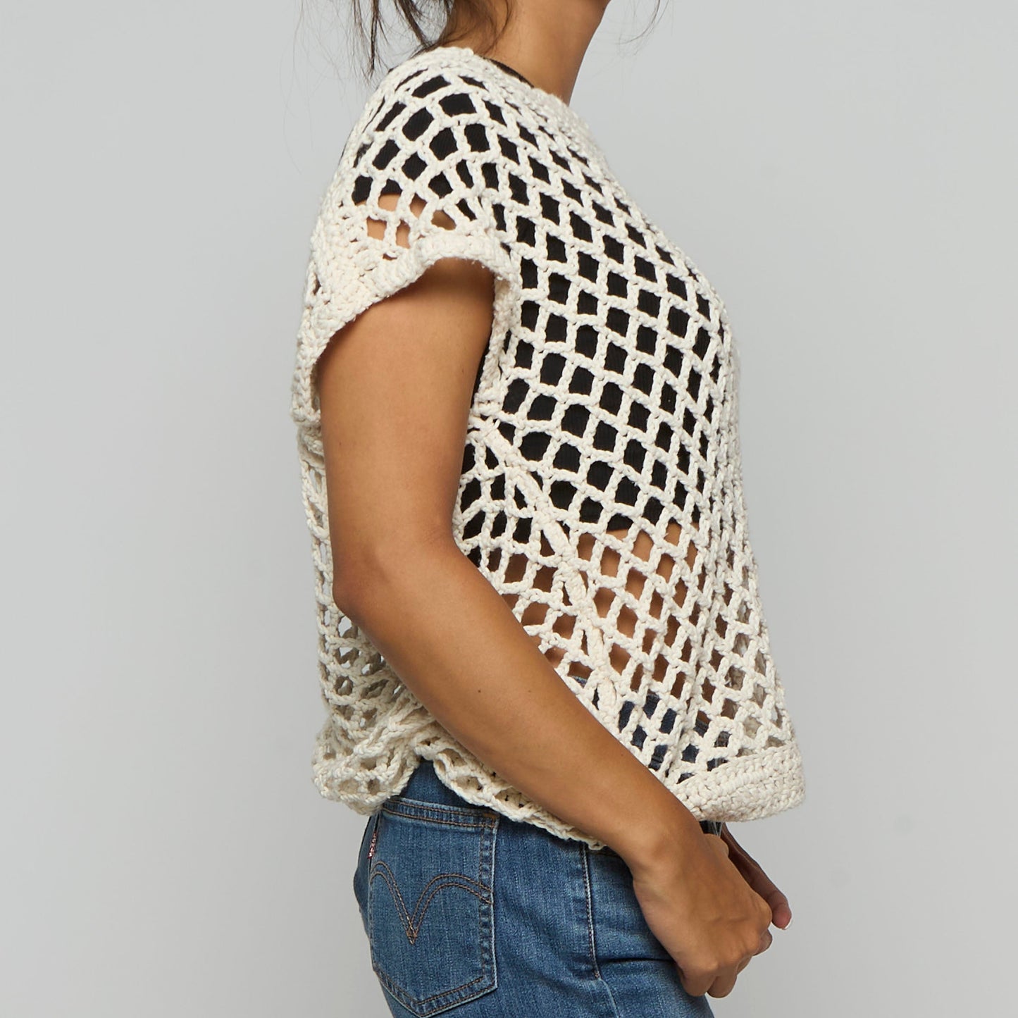 Crochet Knit Wide Neck Top - UK 12