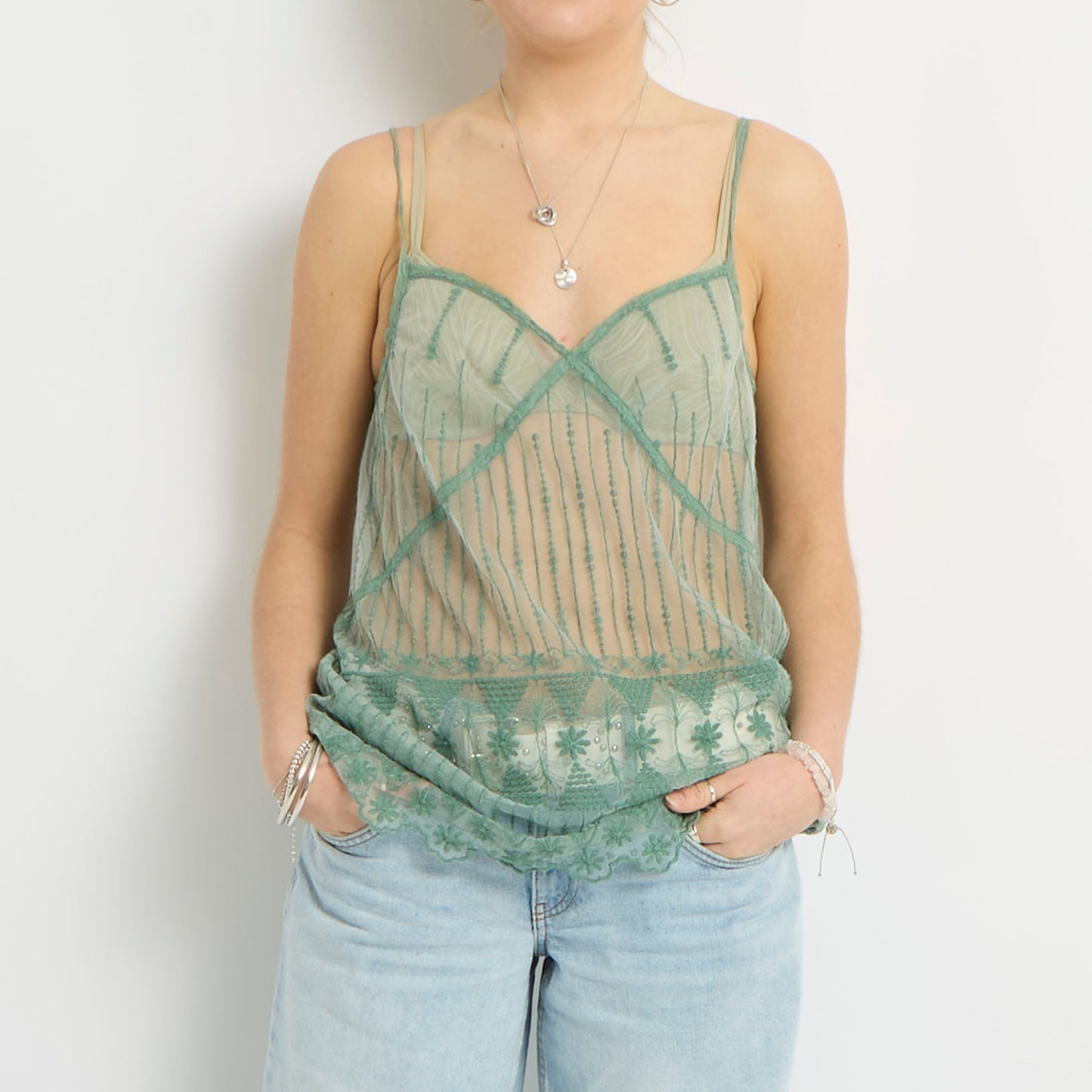 Mesh Embroidered Cami Top - UK 12