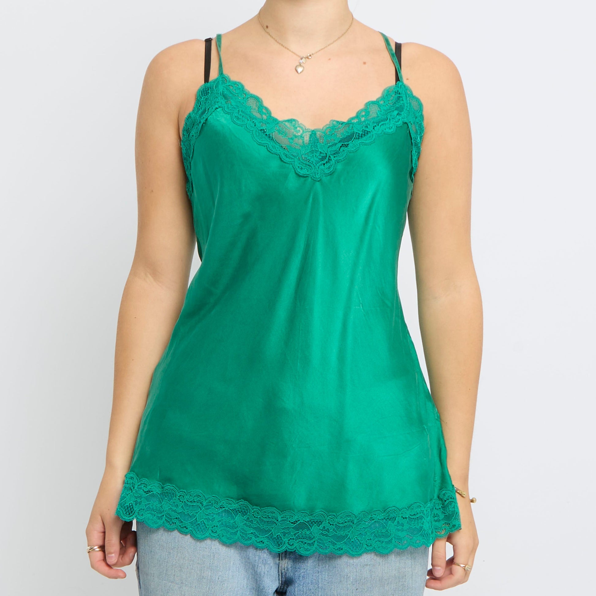 Lace Detail Satin Strappy Top - UK 12