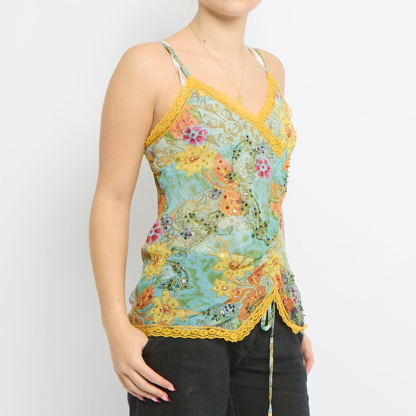 Graphic Gem Studded Strappy Top - UK 12