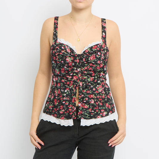 Floral Print Strappy Button Up Top - UK 12