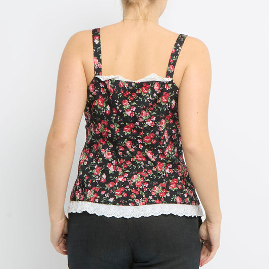 Floral Print Strappy Button Up Top - UK 12