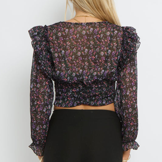 Frilled Floral Long Sleeve Top - UK 12