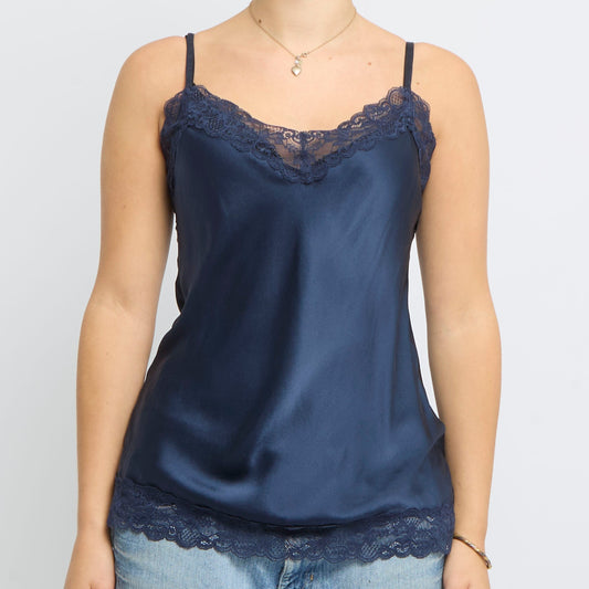 Lace Detail Satin Strappy Top - UK 12